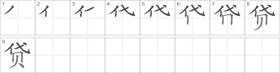 Написание иероглифа 贷