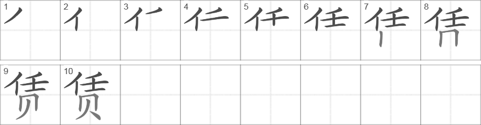 Написание иероглифа 赁