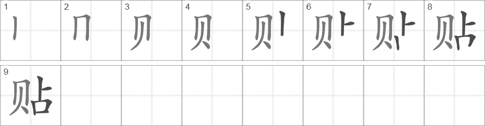 Написание иероглифа 贴