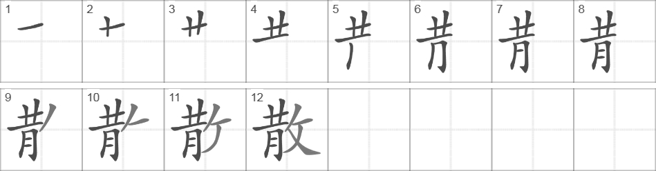 Написание иероглифа 散