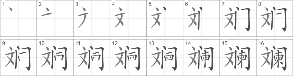 Написание иероглифа 斓