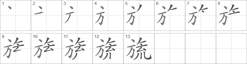 Написание иероглифа 旒