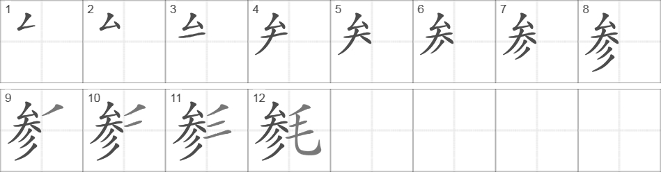 Написание иероглифа 毵