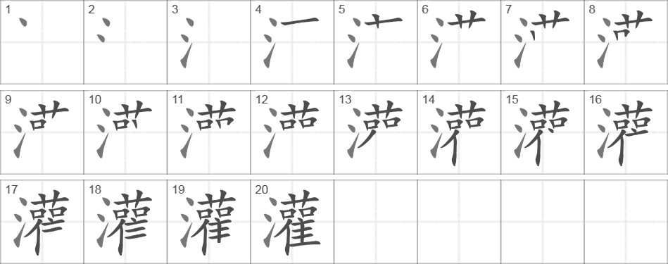 Написание иероглифа 灌