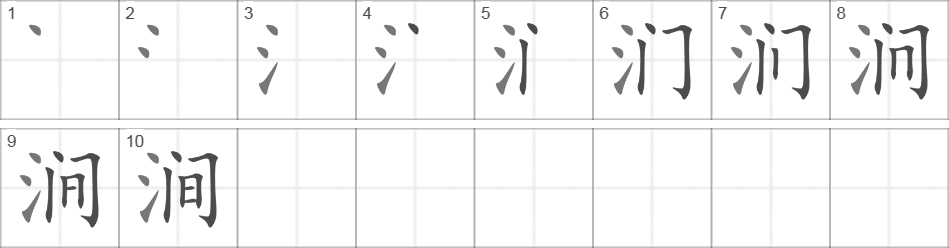 Написание иероглифа 涧