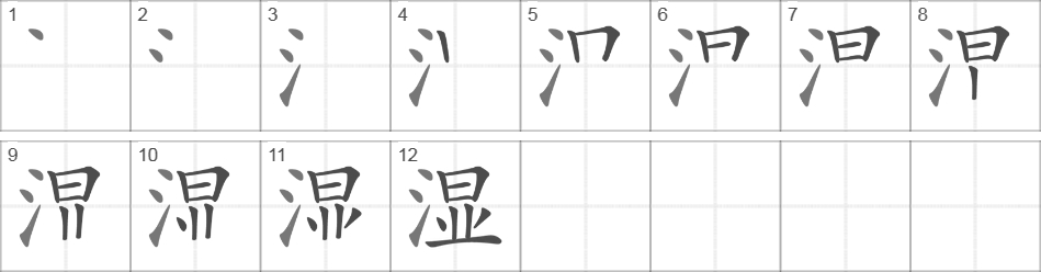 Написание иероглифа 湿