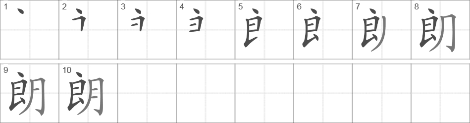 Написание иероглифа 朗