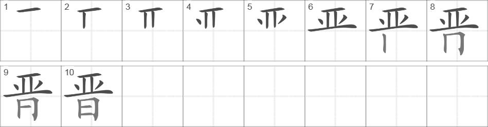 Написание иероглифа 晋