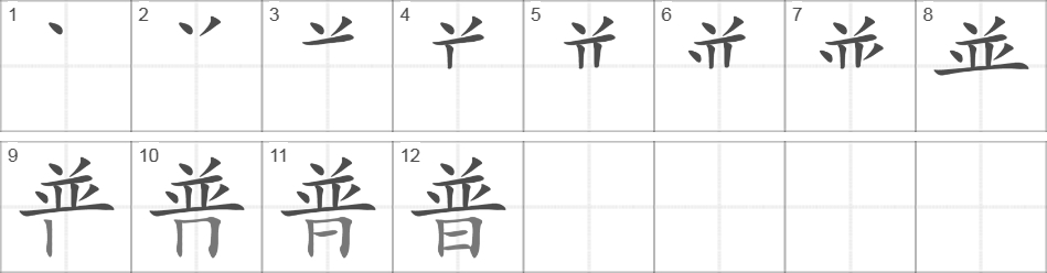 Написание иероглифа 普