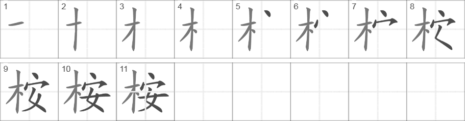 Написание иероглифа 桉