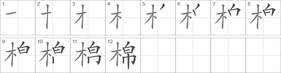 Написание иероглифа 棉