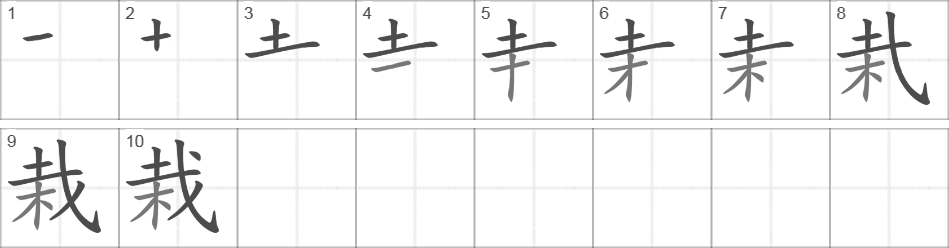 Написание иероглифа 栽