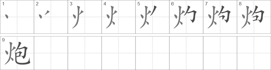 Написание иероглифа 炮