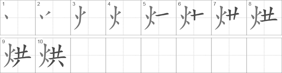 Написание иероглифа 烘