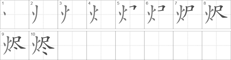 Написание иероглифа 烬