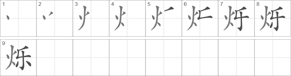 Написание иероглифа 烁