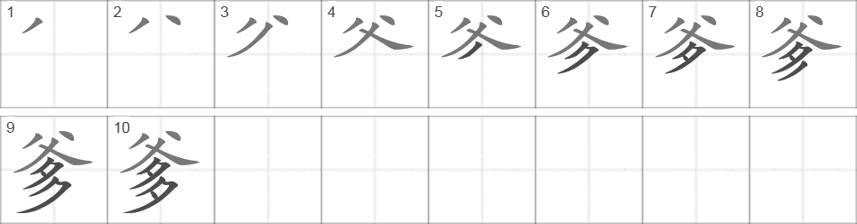 Написание иероглифа 爹