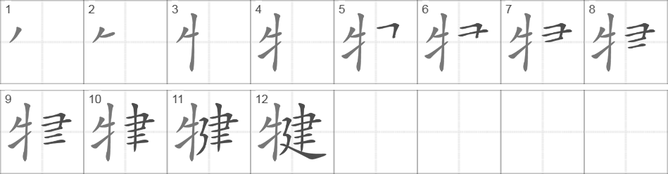 Написание иероглифа 犍