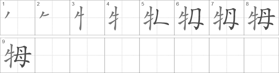 Написание иероглифа 牳