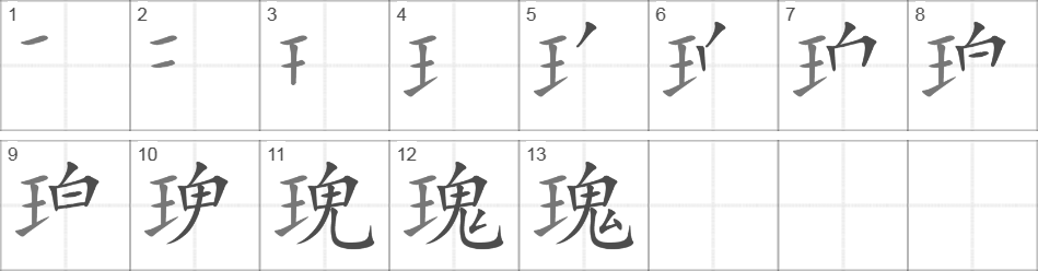 Написание иероглифа 瑰