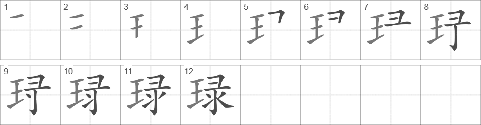 Написание иероглифа 琭