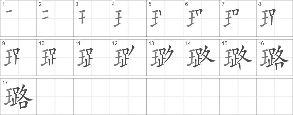 Написание иероглифа 璐