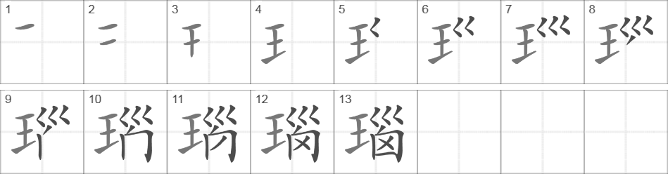 Написание иероглифа 瑙