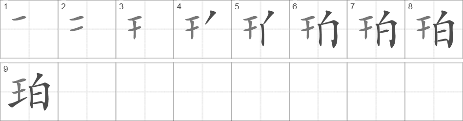 Написание иероглифа 珀