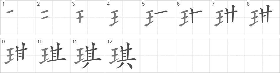 Написание иероглифа 琪