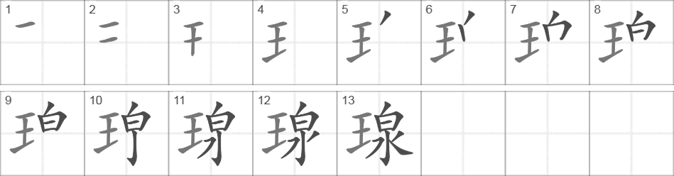 Написание иероглифа 瑔