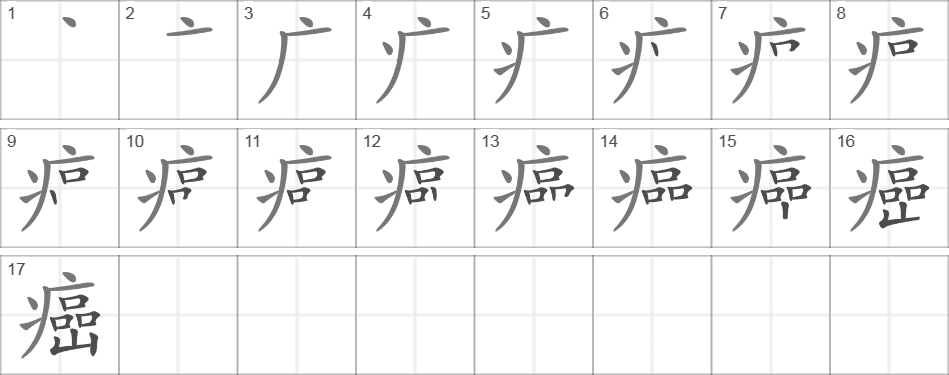 Написание иероглифа 癌