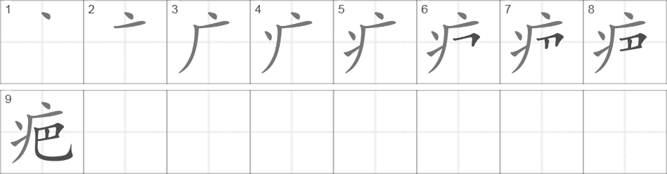 Написание иероглифа 疤