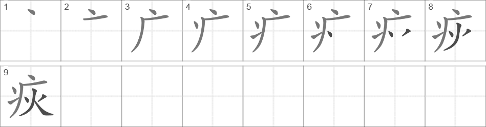 Написание иероглифа 疢