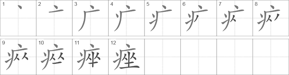 Написание иероглифа 痤