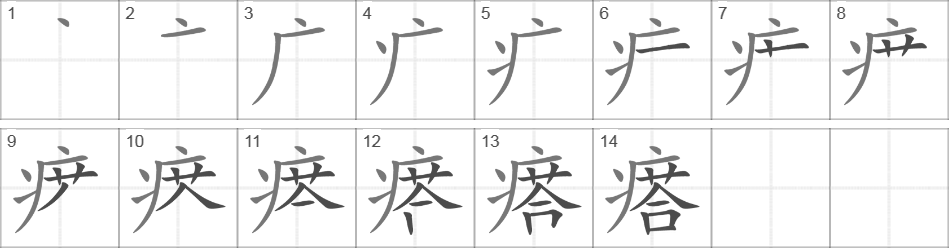 Написание иероглифа 瘩