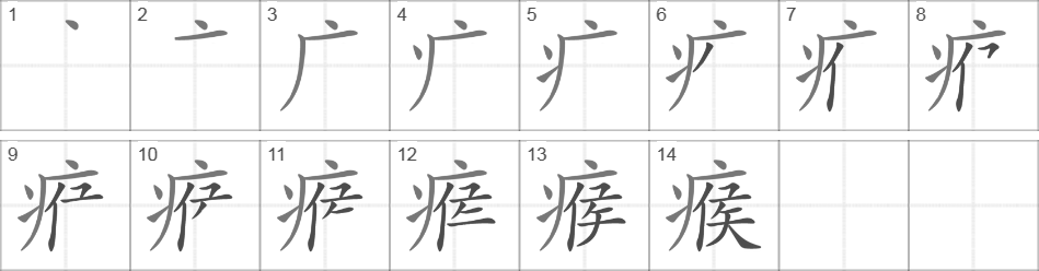 Написание иероглифа 瘊