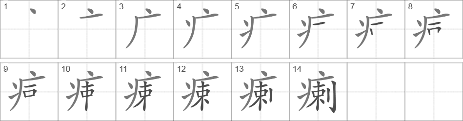 Написание иероглифа 瘌