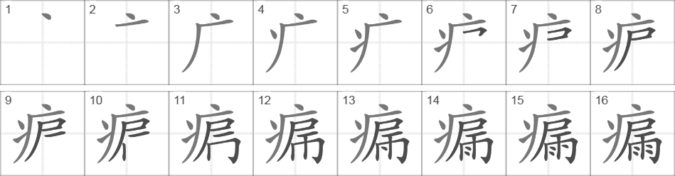 Написание иероглифа 瘺