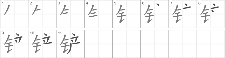 Написание иероглифа 铲