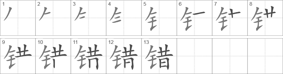 Написание иероглифа 错