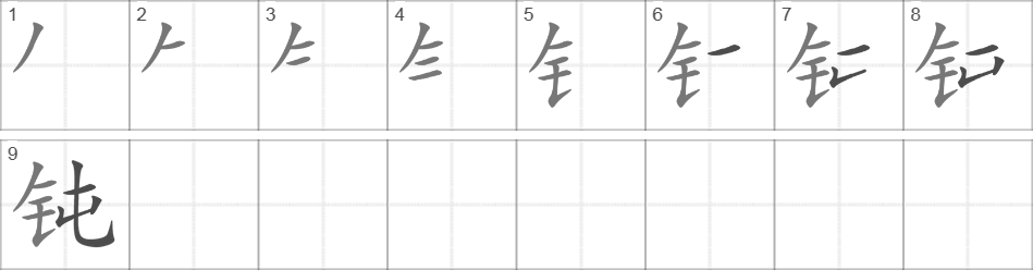 Написание иероглифа 钝