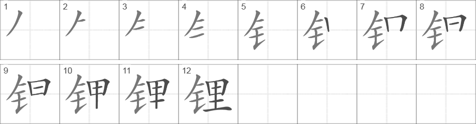 Написание иероглифа 锂