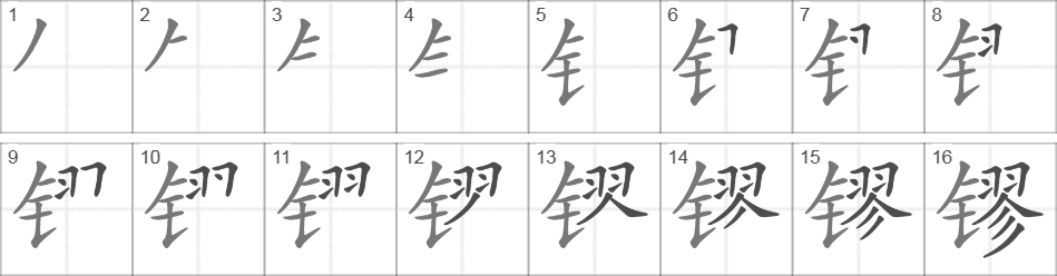 Написание иероглифа 镠