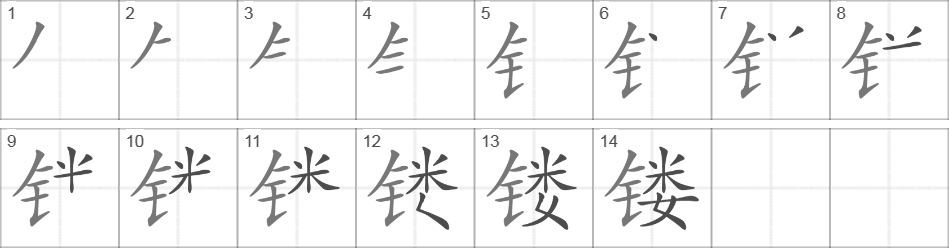 Написание иероглифа 镂