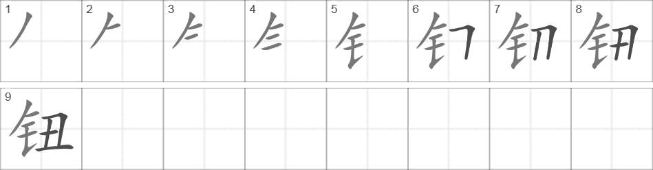 Написание иероглифа 钮