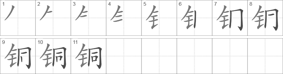 Написание иероглифа 铜