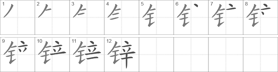 Написание иероглифа 锌