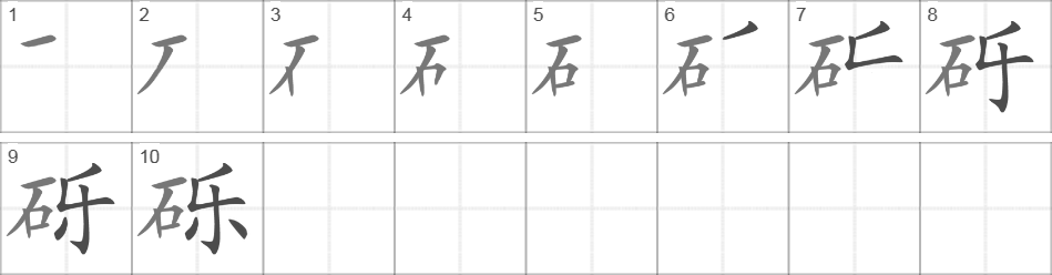 Написание иероглифа 砾