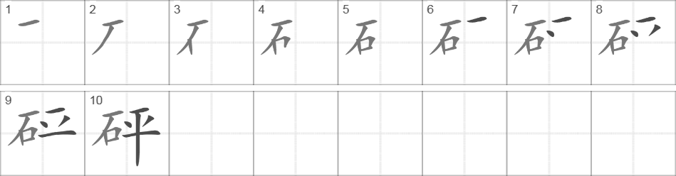 Написание иероглифа 砰