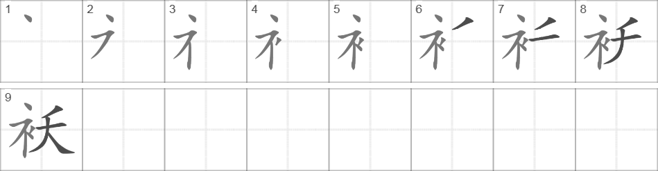 Написание иероглифа 袄